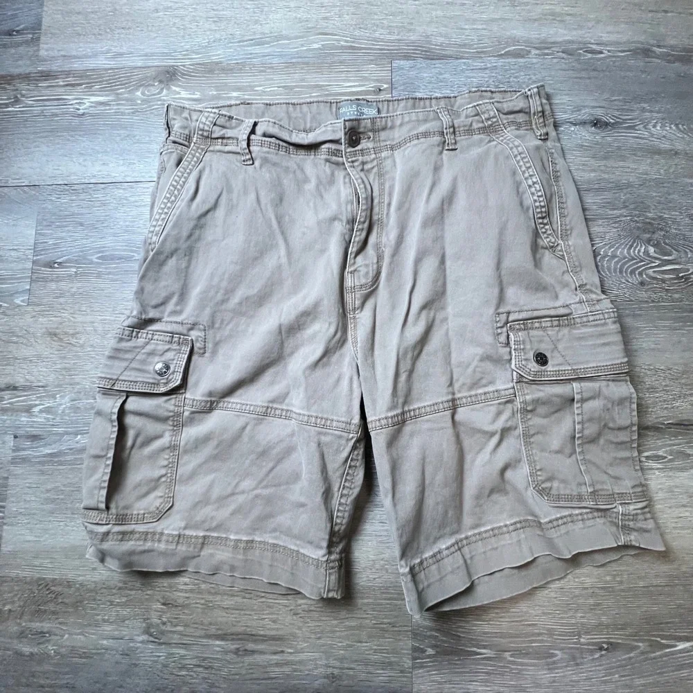 Falls Creek Cargo Shorts Mens 38 Tan Khaki Stretch Cotton Utility Outdoor Hiking